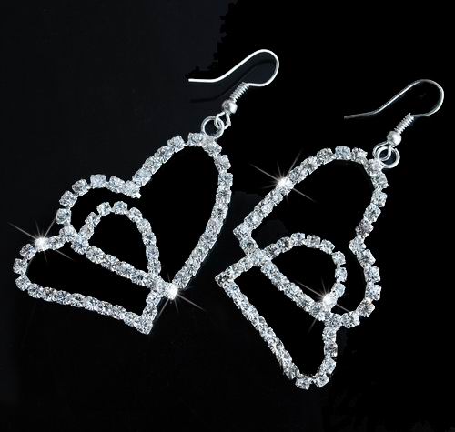 65mm SPARKLING DOUBLE HEART DANGLE EARRINGS